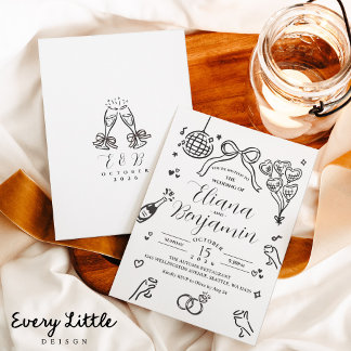 Convite de Casamento Minimalista Desenhado à Mão