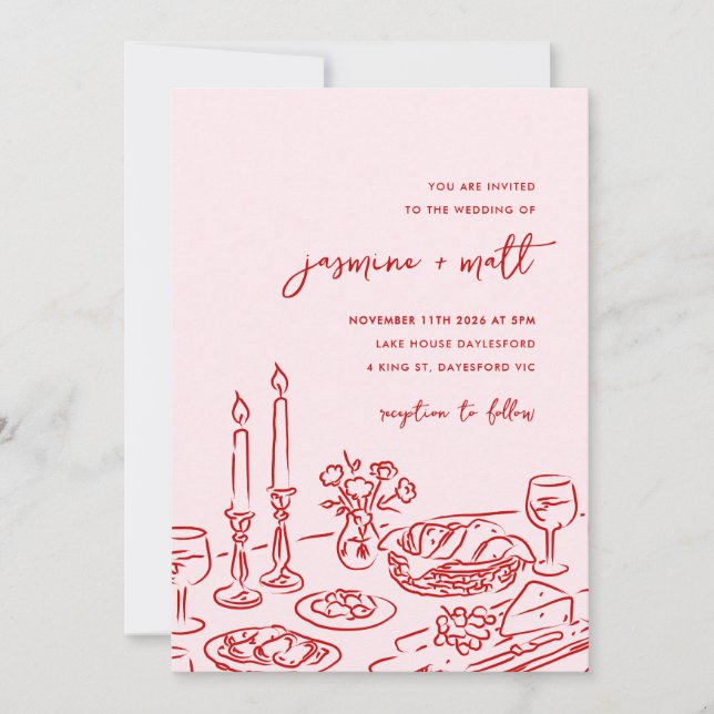 Convite de Casamento Minimalista Desenhado à Mão c (Frente)