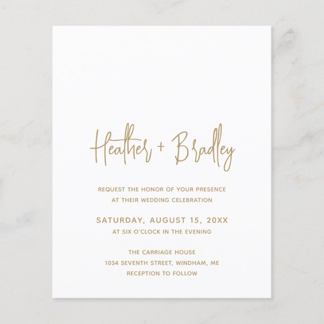 Convite de Casamento Minimalista Dourado Moderno e (Frente)
