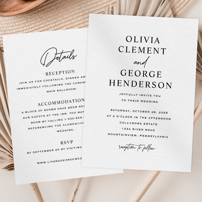 Convite de Casamento Minimalista Dupla Face (Criador carregado)