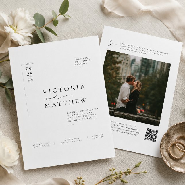 Convite de Casamento Minimalista Editorial com QR  (Criador carregado)