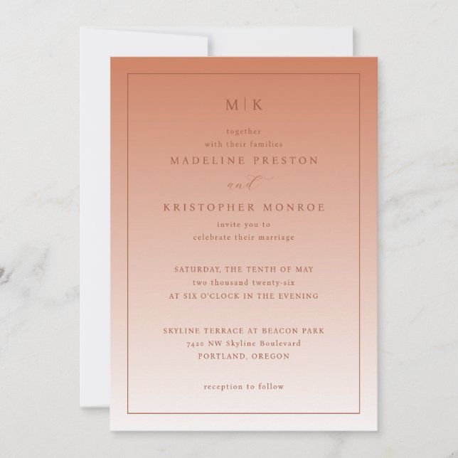 Convite de Casamento Minimalista Elegant Peach (Frente)