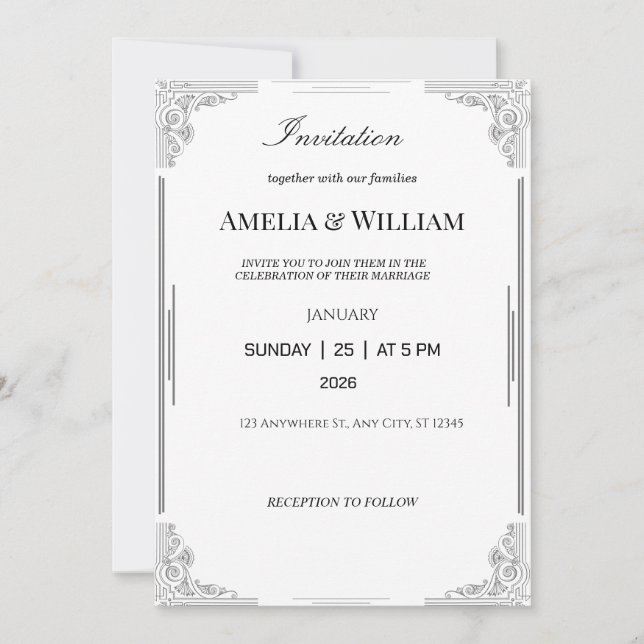 Convite De Casamento Minimalista Elegante (Frente)