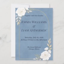 Convite de Casamento Minimalista Elegante Azul Des