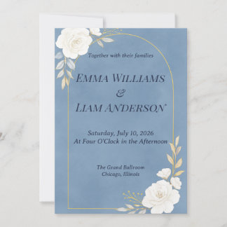 Convite de Casamento Minimalista Elegante Azul Des