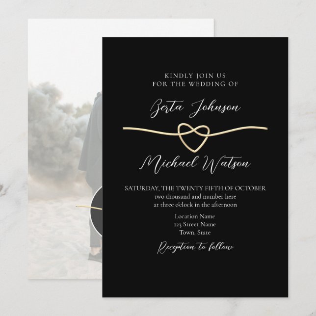 Convite de Casamento Minimalista Elegante Dourado  (Frente/Verso)