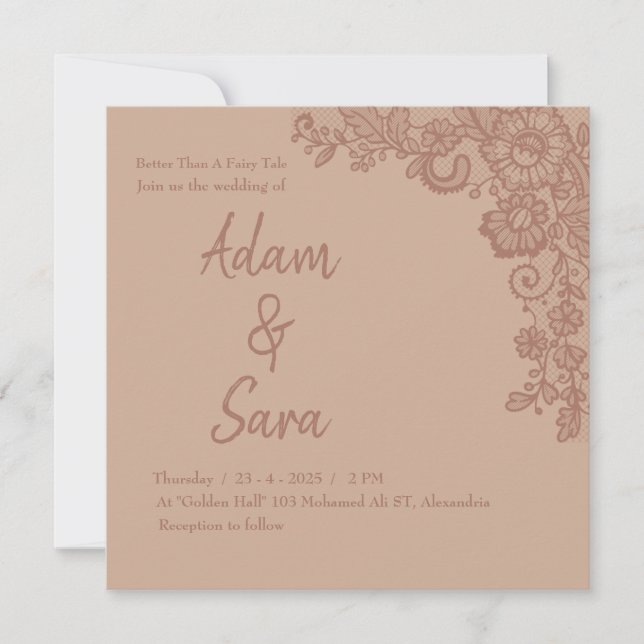 Convite de casamento Minimalista Elegante em Renda (Frente)