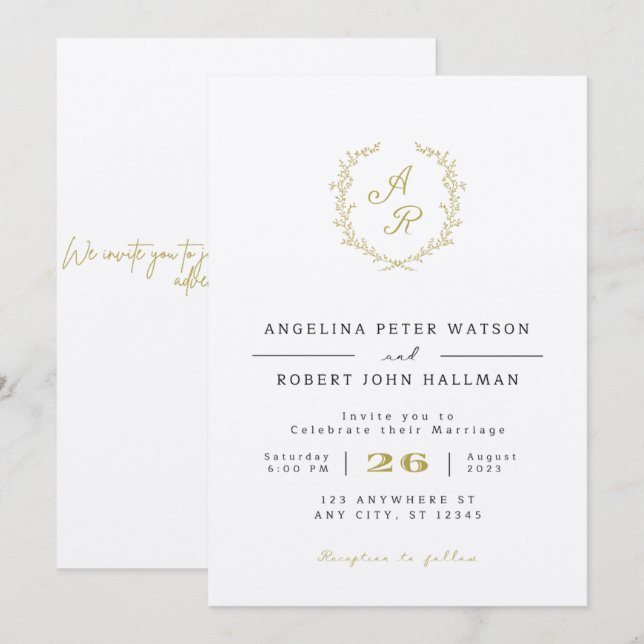 Convite de Casamento Minimalista Elegante, em um O (Frente/Verso)