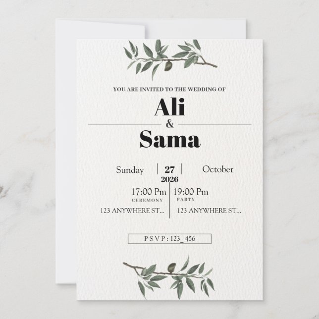 Convite de Casamento Minimalista Elegante | Modern (Frente)