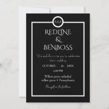 Convite de Casamento Minimalista Elegante Preto e 