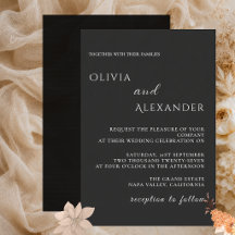 Convite de Casamento Minimalista Elegante Preto Mo