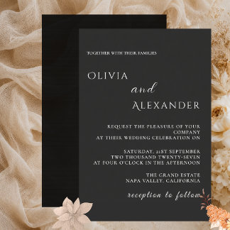 Convite de Casamento Minimalista Elegante Preto Mo
