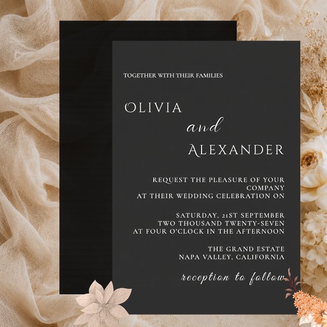 Convite de Casamento Minimalista Elegante Preto Mo (Criador carregado)