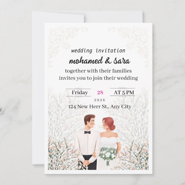 Convite de Casamento Minimalista Elegante & RSVP (Frente)