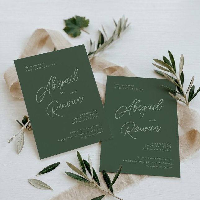 Convite de Casamento Minimalista Elegante Verde Fl (Criador carregado)