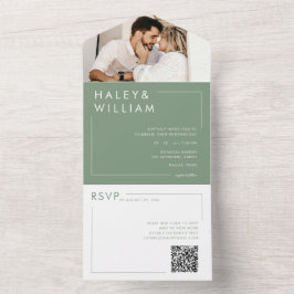 Convite de Casamento Minimalista Elegante Verde Sa