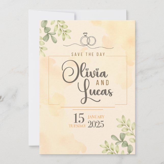 Convite de Casamento Minimalista em Aquarela Elega (Frente)