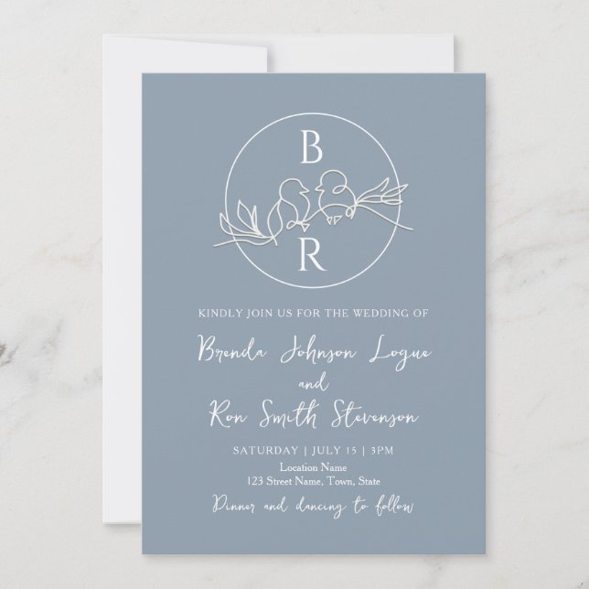 Convite de Casamento Minimalista em Azul Empoeirad (Frente)