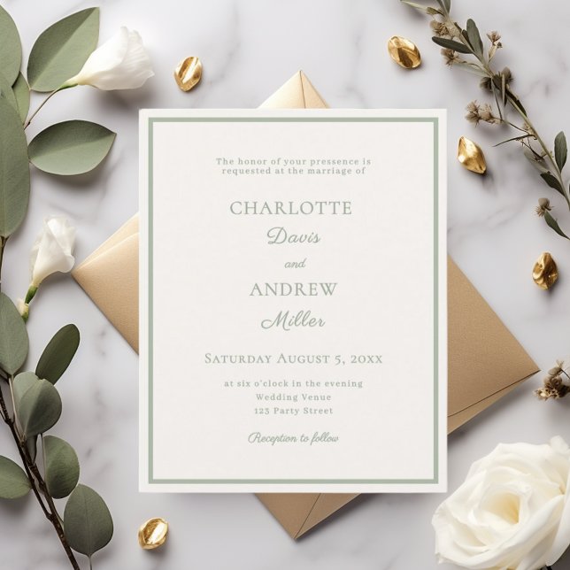 Convite de casamento minimalista em marfim verde s (Criador carregado)