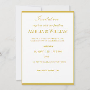 Convite de Casamento Minimalista em Ouro Branco El