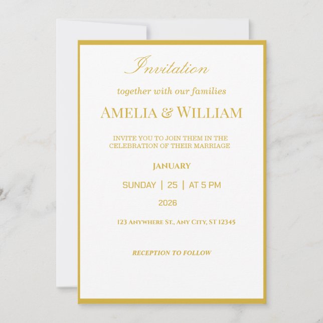 Convite de Casamento Minimalista em Ouro Branco El (Frente)