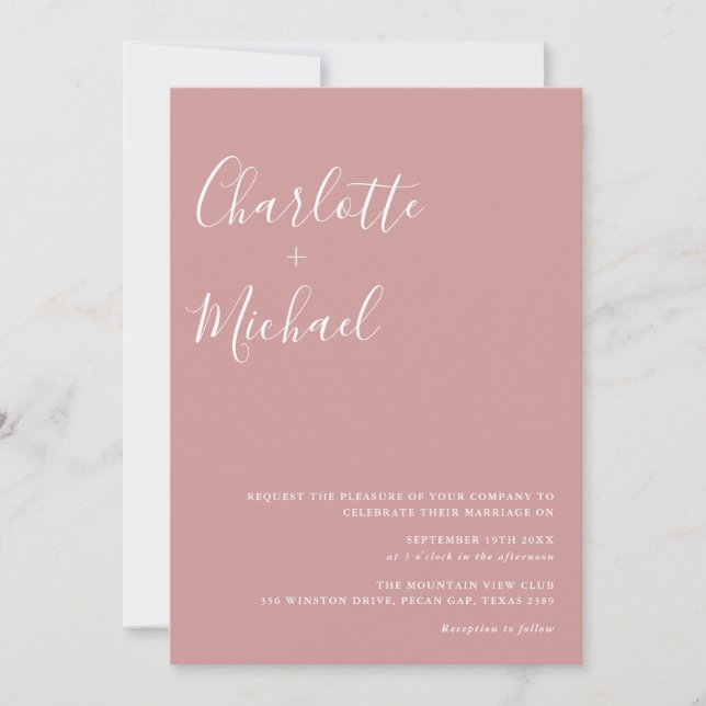 Convite de Casamento Minimalista em Rosa Po dusty  (Frente)