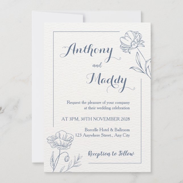 Convite de Casamento Minimalista Floral Bege (Frente)