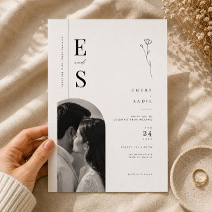 Convite de Casamento Minimalista Floral Elegante.