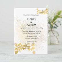 Convite de Casamento Minimalista Floral em Dourado
