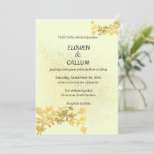 Convite de Casamento Minimalista Floral em Dourado