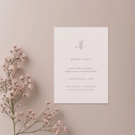 Convite de Casamento Minimalista Folhas Rosa Preto