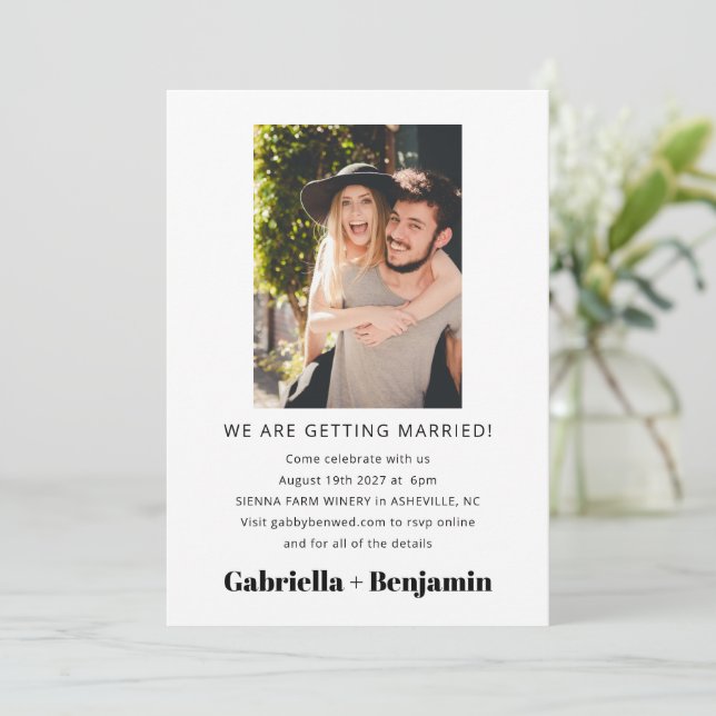 Convite de Casamento Minimalista Foto em Branco (Em pé/Frente)