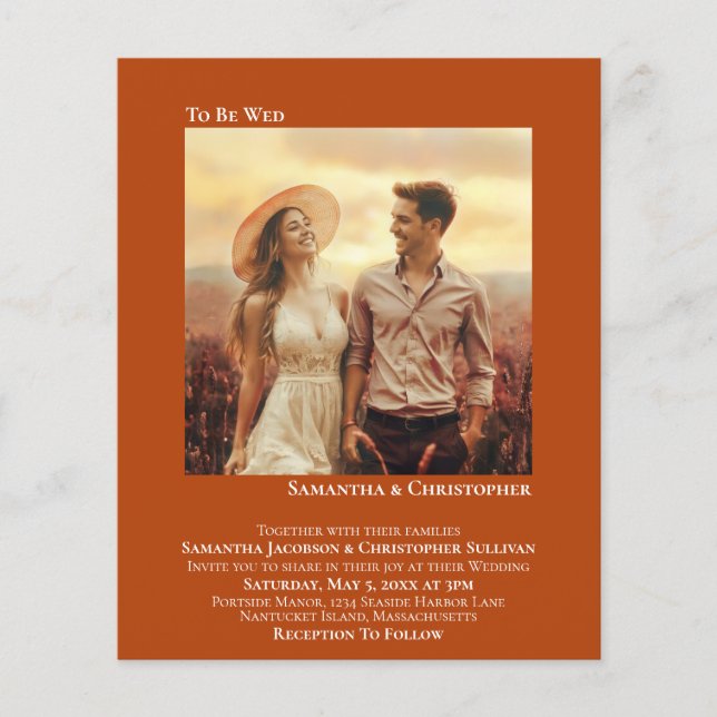 Convite de Casamento Minimalista Foto Laranja ORÇA (Frente)