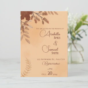 Convite de Casamento Minimalista Marrom de Outono