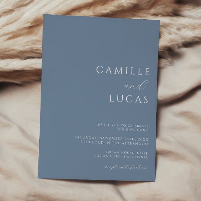 Convite de Casamento Minimalista Moderno Azul Empo (Criador carregado)