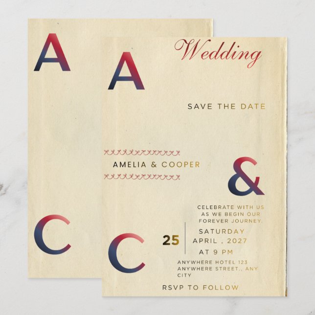 Convite de Casamento Minimalista Moderno – Bege &  (Frente/Verso)
