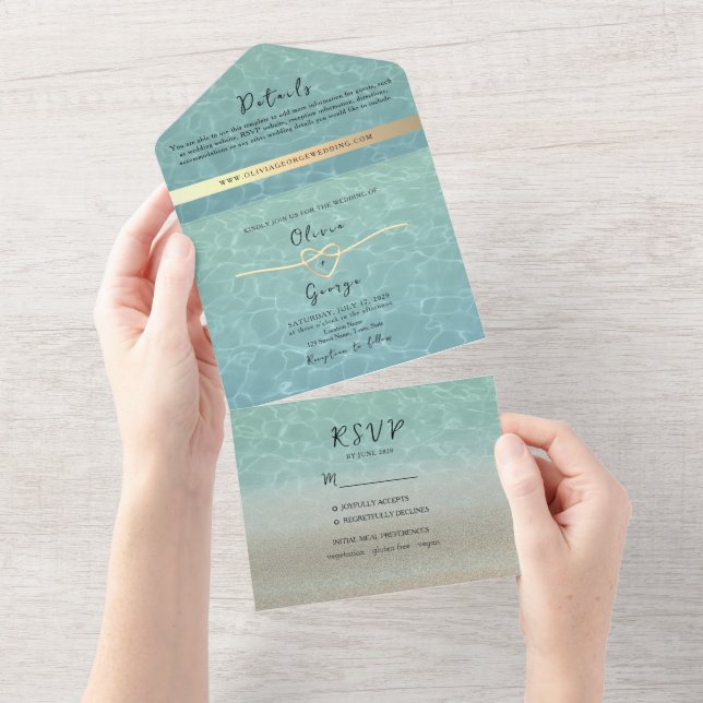 Convite de Casamento Minimalista Moderno na Praia  (Aba destacável)