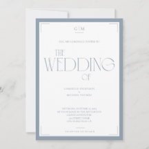 Convite de Casamento Minimalista Monograma Azul Po