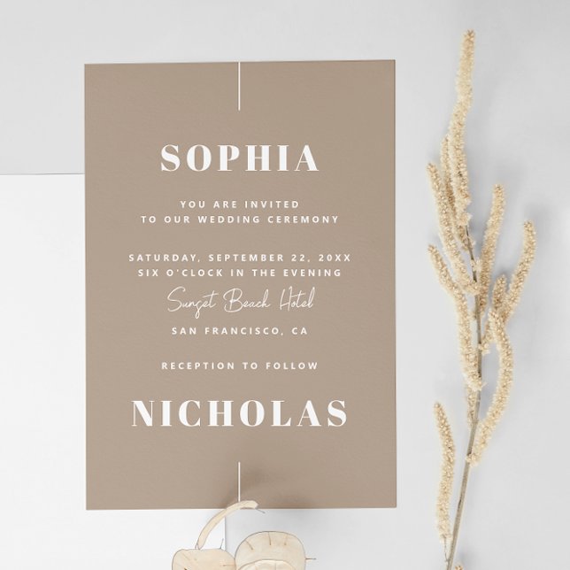 Convite de Casamento Minimalista Pastel Bege - Fot (Criador carregado)