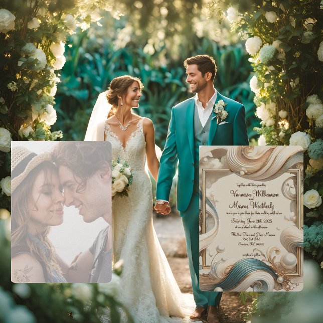 Convite de Casamento Minimalista Pearl Coast Elega (Criador carregado)