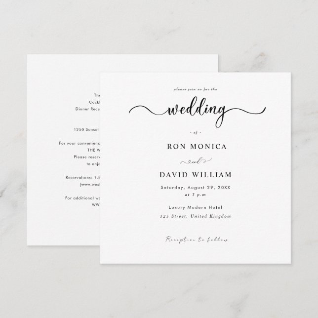 Convite de Casamento Minimalista Preto e Branco (Frente/Verso)