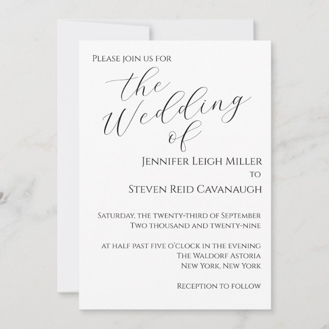 Convite de Casamento Minimalista Preto e Branco (Frente)