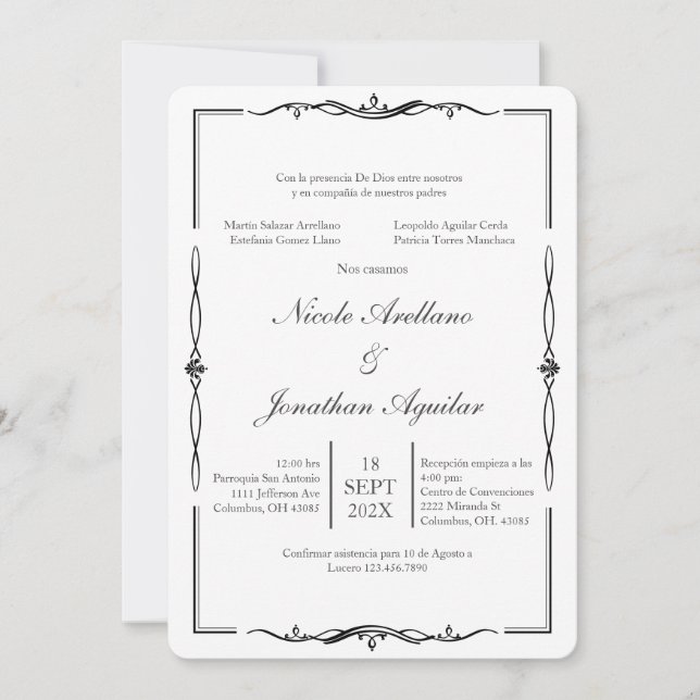 Convite de casamento minimalista preto e branco (Frente)