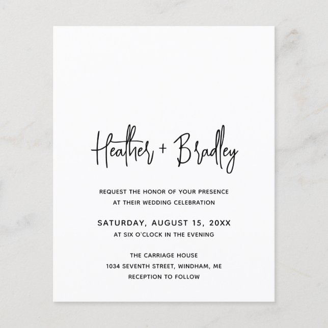 Convite de Casamento Minimalista Preto e Branco de (Frente)