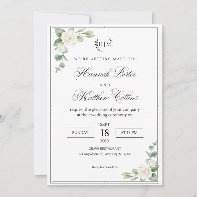 Convite de Casamento Minimalista Preto e Branco El (Frente)