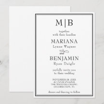 Convite de Casamento Minimalista Preto e Branco Mo
