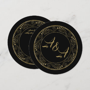 Convite de Casamento Minimalista Preto e Dourado