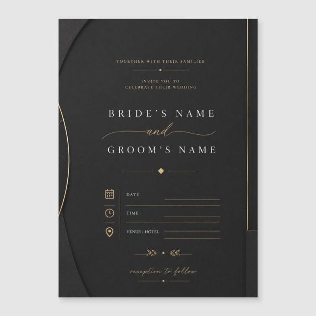 Convite de Casamento Minimalista Preto e Dourado d (Frente)