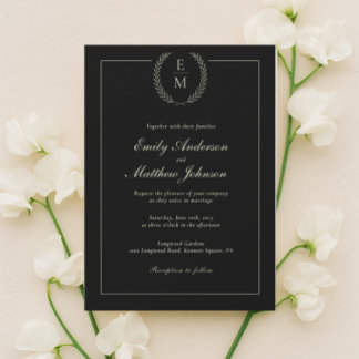 Convite de Casamento Minimalista Preto e Sage