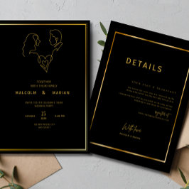 Convite de Casamento Minimalista Preto Elegante Ca